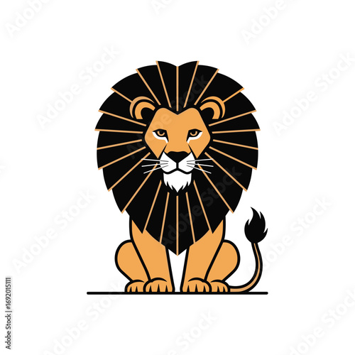 Majestic lion sitting proudly displaying its magnificent mane and royal demeanor in a stylized illustration