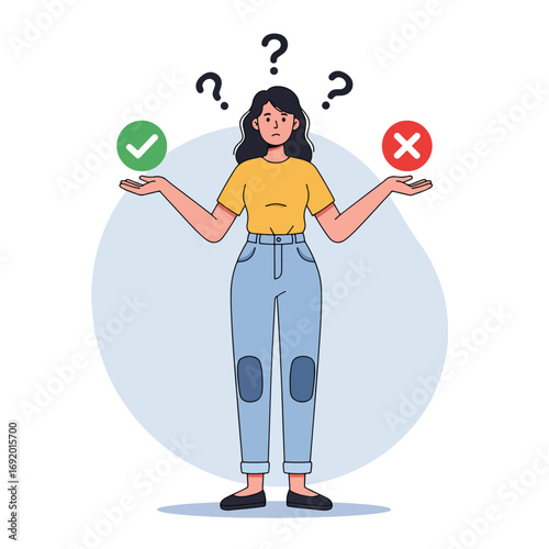 Woman Making Difficult Decision Between Yes and No