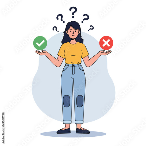 Woman Making Difficult Decision Between Yes and No.