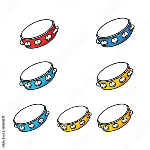 Six colorful tambourines