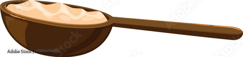 Wooden spoon containing creamy peanut butter, isolated on a white background