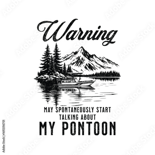 Warning boat on lake with mountains and trees water
