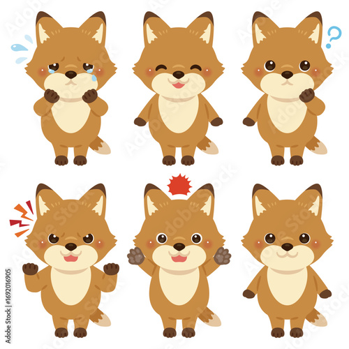 キツネのキャラクターイラスト　表情セット