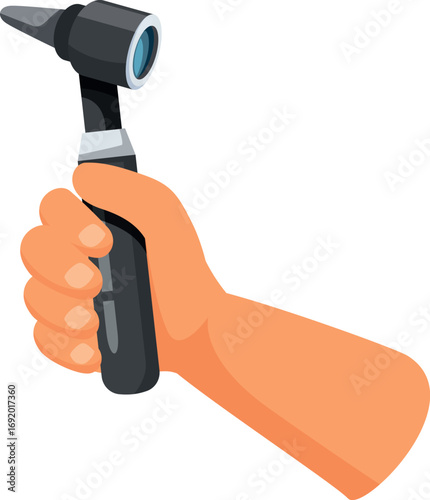 Doctor is holding an otoscope, preparing for an ear examination, emphasizing healthcare and medical diagnosis