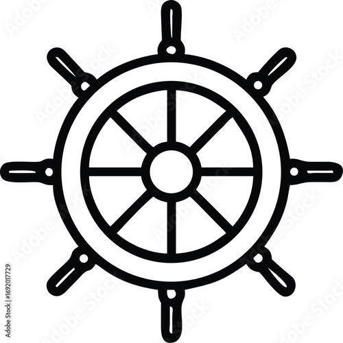 Nautical ship's helm wheel outline icon on white background ship wheel steering wheel style vector illustration EPS file download