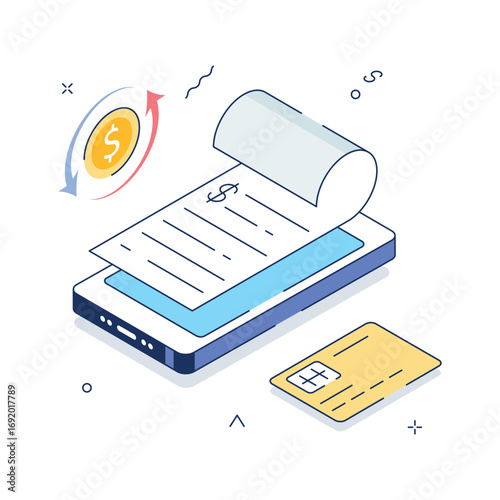 Mobile payment, online payment isometric illustration in trendy style
