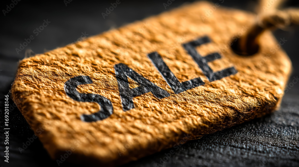 Fototapeta premium Natural craft fabric sale tag close up for shop advertising and promotion