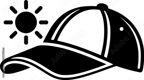 Black and white baseball cap with curved brim provides sun protection