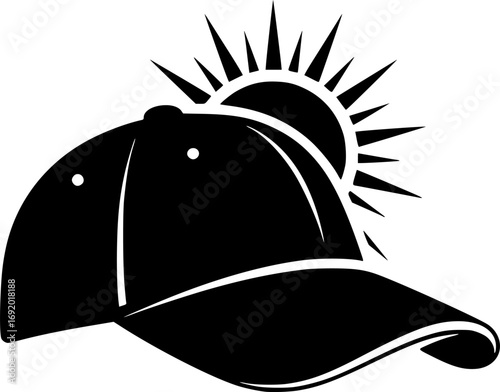 Black and white baseball cap with curved brim provides sun protection
