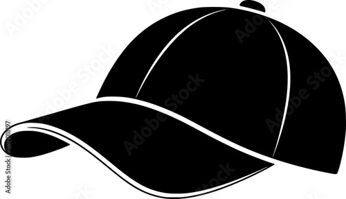 Black and white baseball cap with curved brim provides sun protection