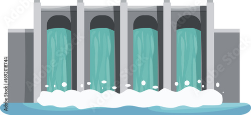 Water flowing through hydroelectric dam, generating renewable energy and powering sustainable future