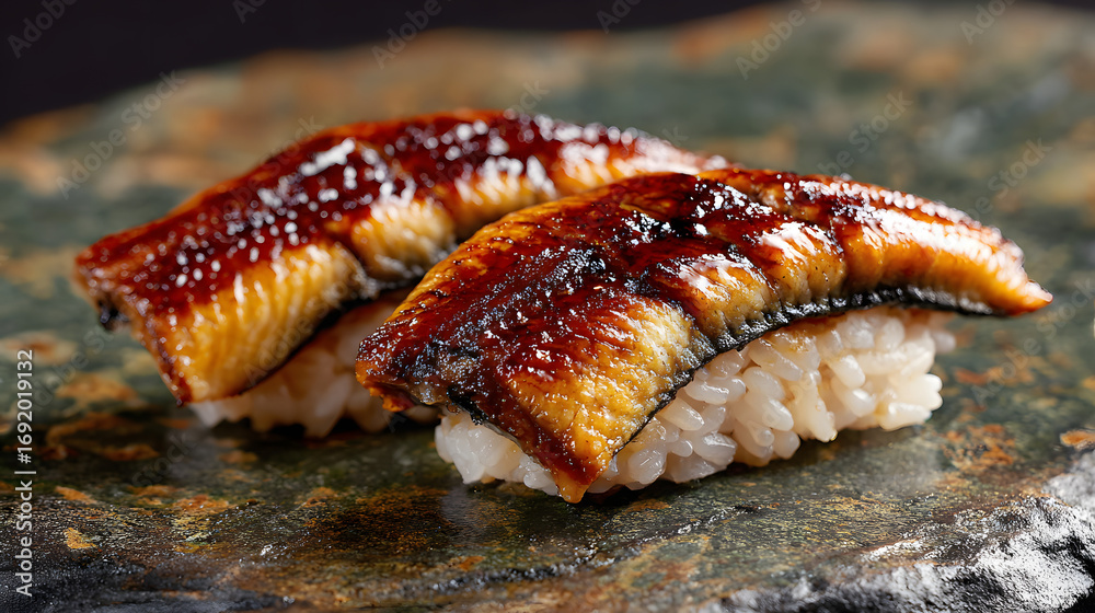 Naklejka premium Unagi nigiri sushi with grilled eel