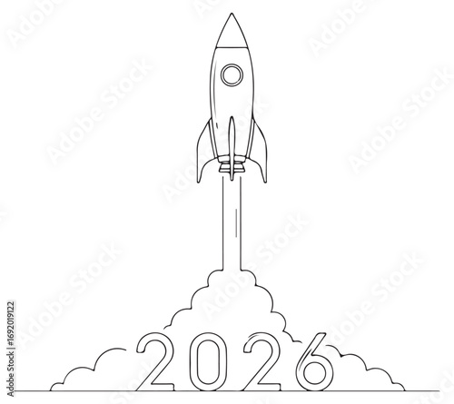 Line Art Rocket Launching for the New Year 2026