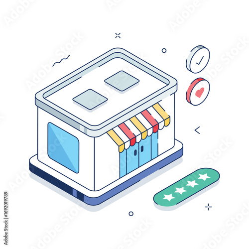 An isometric illustration of a simple, modern shop building, ready to use vector