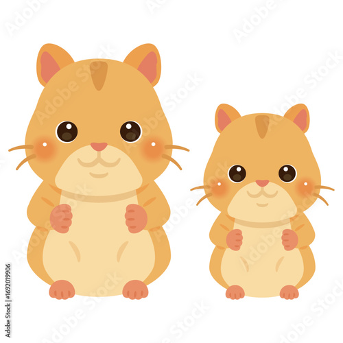 お座りしたハムスターの親子イラスト