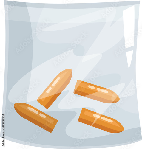 Orange suppositories inside a transparent plastic bag, ideal for representing medical treatment, healthcare, or pharmaceutical products