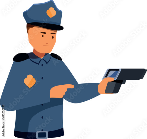 Police officer pointing speed gun, enforcing traffic regulations and ensuring road safety