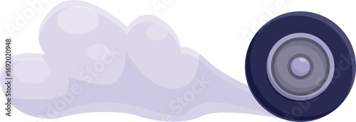 Cartoon wheel leaving a smoke trail, depicting burning rubber on asphalt