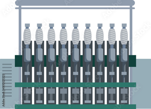 Plastic bottles moving along a conveyor belt in a bottling factory, representing industrial production and manufacturing processes