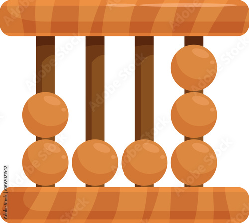 Wooden abacus showing number three, calculating and counting with traditional tool