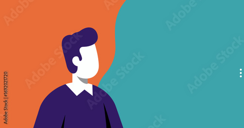 Minimalist vector illustration of a person looking attentively at a large blank space, ideal for concepts of communication, thinking, and digital interaction in business and lifestyle.