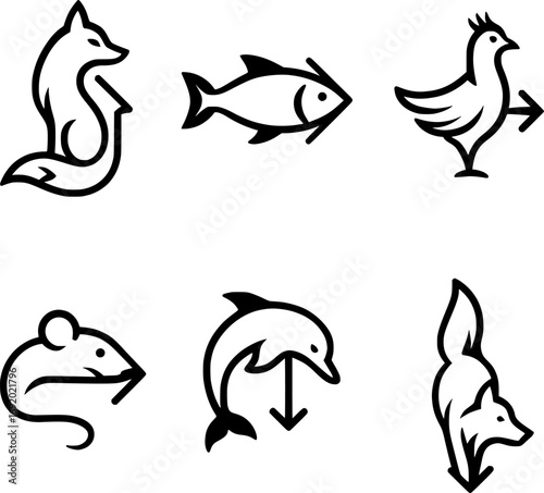 Arrows Made of Animal Shapes Vector Icon Collection