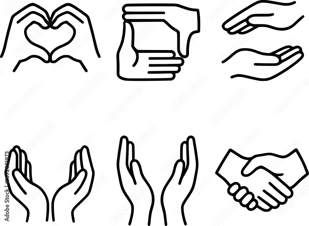 Obraz premium Human Hands Forming Conceptual Shapes Vector Icon Set