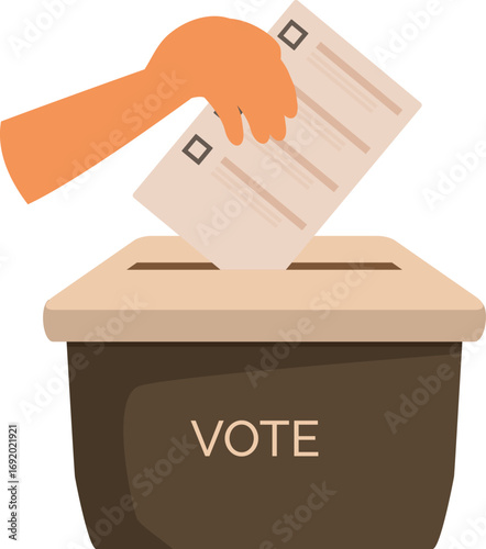Hand inserting ballot paper into vote box, representing democratic elections and citizen participation