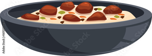 Rogan josh, a flavorful indian lamb curry, is served in a bowl, showcasing tender meat in a rich, aromatic gravy