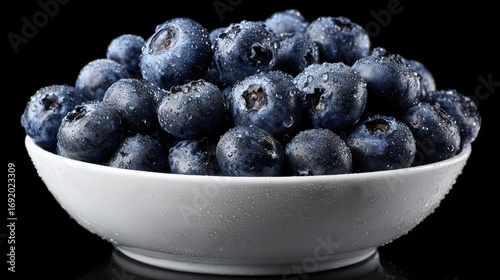Wallpaper Mural Blueberries in a large white bowl on a black background, high detail Torontodigital.ca