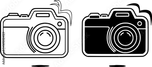 Outline Filled Vector Sign of vs - camera vector icon . isolated transparent . photo camera sign . black outline and filled version .