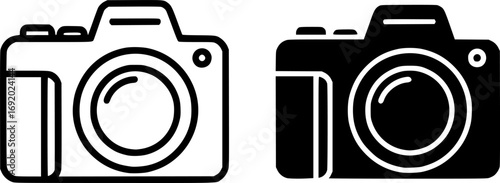 Outline Filled Vector Sign of vs - camera vector icon . isolated transparent . photo camera sign . black outline and filled version .