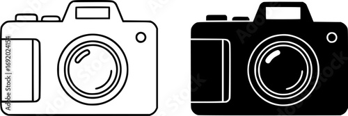 Outline Filled Vector Sign of vs - camera vector icon . isolated transparent . photo camera sign . black outline and filled version .