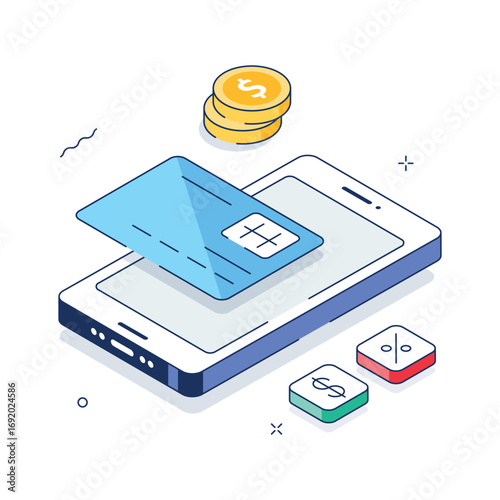 Mobile payment, online payment isometric illustration in trendy style