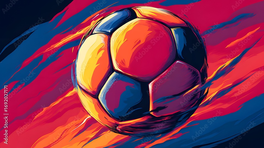 Fototapeta premium Vibrant Pixel Art Soccer Ball: Dynamic Sports Graphic