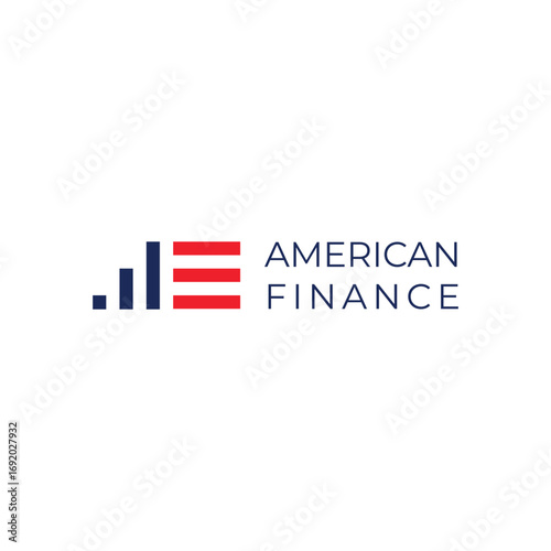 Vector logo combining American flag and finance chart, symbolizing US economy, investment, stock market, and financial growth in modern style.