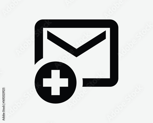 New message icon additional compose email postal communication letter mail symbol inbox notification add plus sign black graphic outline correspondence