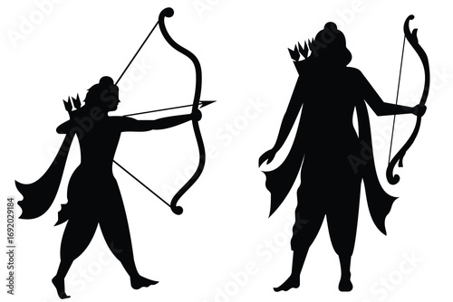 Lord Rama with arrow icon vector. Silhouette of Lord Ram vector. Happy dussehra holiday celebration in India. Dussehra, Lord Ram Vector illustration.