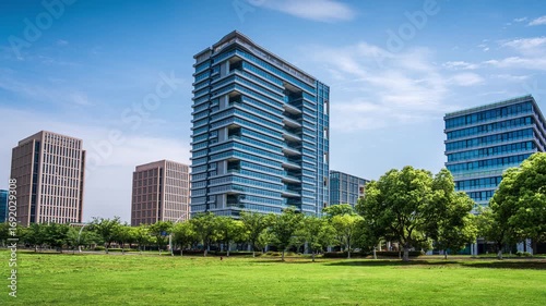On August 17, 2023, in the Economic Development Zone of Wuxi City, Jiangsu Province, a time-lapse photography of the 4K urban architectural scenery in China.