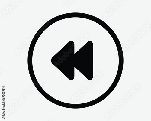 Rewind Video Media Player Icon Double Left Back Arrow Previous Song Playback Audio Music Multimedia Round Circle Button Previously Before Skip Symbol