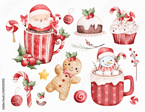 Watercolor Illustration Set of Christmas Clipart