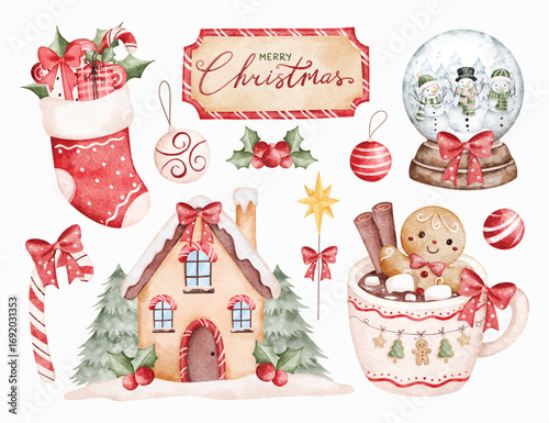 Watercolor Illustration Set of Christmas Clipart