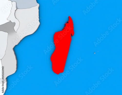 3D map of Madagascar highlighted in red