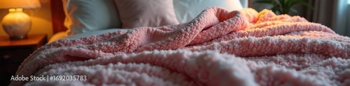 Cozy and warm weighted blanket envelops a plush bed, perfect for a restful night's sleep Ideal for promoting relaxation and comfort , home decor, slumber, tactile