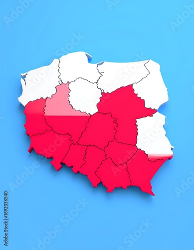 3D map of Poland with highlighted regions