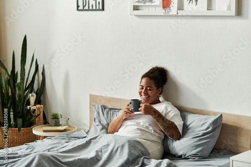Fotografie Morning bliss in a modern apartment with a joyful awakening moment
