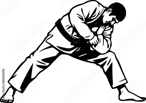 Brazilian Jiu Jitsu Black and White Monochrome Martial Arts Illustration