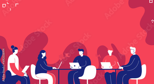 Diverse team collaborating in a modern office meeting, utilizing laptops and tablets for business strategy and innovation. Illustrates teamwork, productivity, and digital communication.