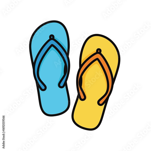 Colorful Cartoon Flip-Flops: Blue and Yellow Summer Footwear