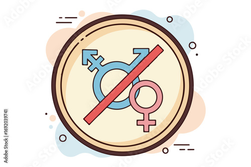 Gender symbols for male and female crossed out, representing gender inequality or exclusion